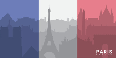Paris City skyline. Silhouette City Paris France flag background. Vector illustration