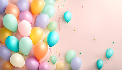 Bunch of many bright colorful balloons and space for text against colored cute background