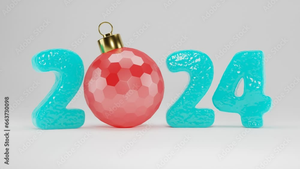Poster loop 3d animation of the date of the new year 2024 from balloons that are deflated and inflated. a c