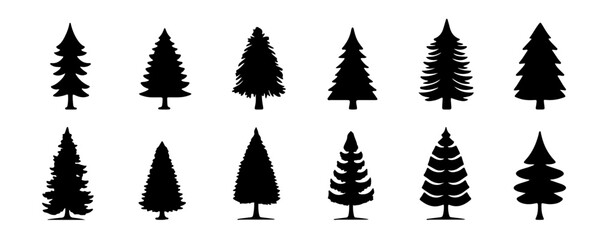 Christmas pine trees silhouette icon vector illustration