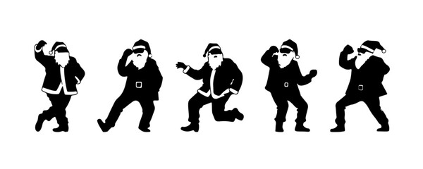 Funny Santa Claus character silhouette isolated on white background. Christmas elements vector illustration