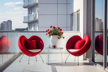 Modern balcony interior design with heart chairs