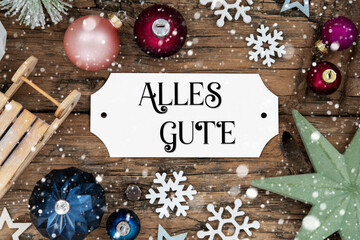 Text Alles Gute, Means Best Wishes, Wooden Christmas Flatlay