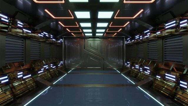 Futuristic si-fi corridor technological tunnel. Green Screen Footage.