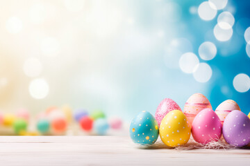 Happy easter. Celebratory easter background banner. Easter background with spring flowers and eggs. Celebrating easter holidays.