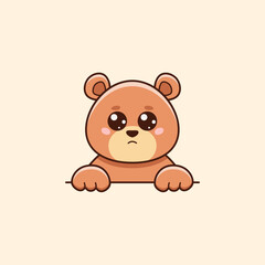 Cute brown bear with pleading look in cartoon style. Vector flat illustration