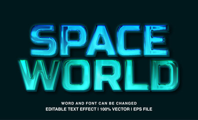 Space world editable text  effect template, 3d bold green neon glossy futuristic style typeface, premium vector