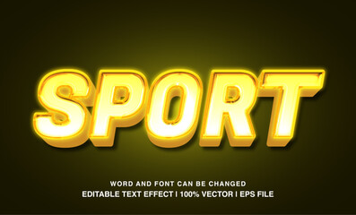Sport editable text  effect template, 3d bold yellow neon glossy futuristic style typeface, premium vector