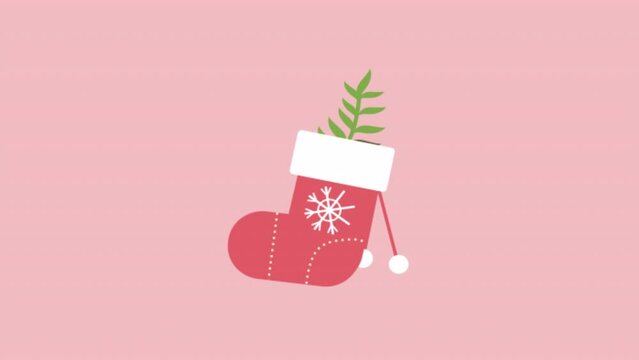 Red sock for Merry Christmas cute Cartoon character flat design vector for greeting holiday in winter.