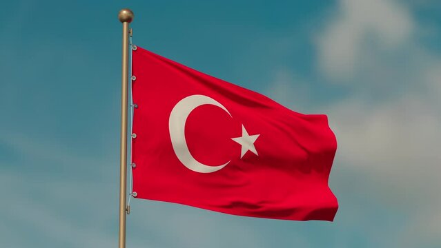 The flag of Turkey flutters in the gentle wind. Close up.