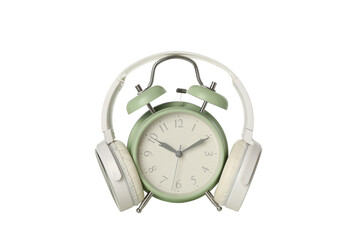 PNG,Clock with headphones, isolated on white background
