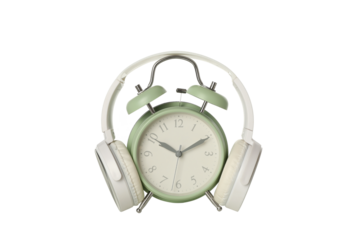 PNG,Clock with headphones, isolated on white background