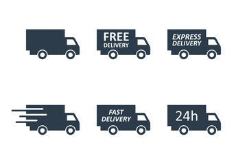 fast delivery truck icon set, express delivery van