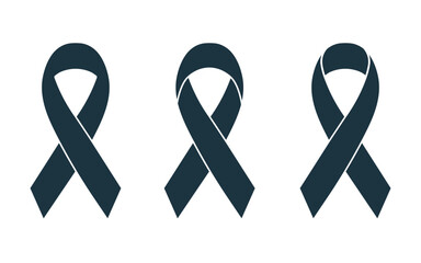 Black awareness ribbon icon set, Mourning and melanoma symbol
