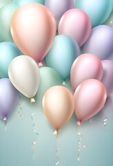 Cute background with lots of bright colorful pastel balloon decorations. Baby birth or birthday celebration background.