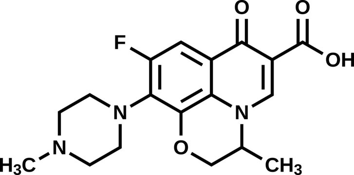 Ofloxacin structural formula, vector illustration