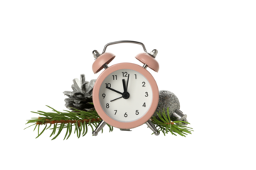 PNG,New Year's decor with a clock, isolated on white background
