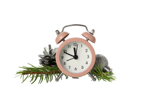 PNG,New Year's decor with a clock, isolated on white background