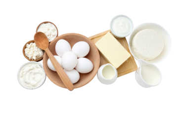 PNG, dairy products with eggs, isolated on white background.