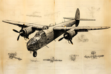 Planos de contruccion y prototipos de aviones, caza bombarderos, bombarderos y zeppelin  - obrazy, fototapety, plakaty