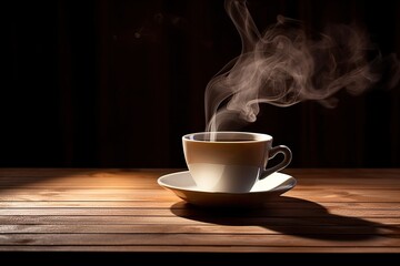 Art of coffee aromas. Steamy espresso. Elixir of morning. Drink culture. Perfect start to day. Crafting tea. Aromas and wooden table