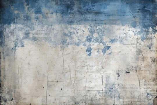 Grunge newspaper background, realistic textures, dark white and blue