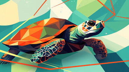 a modern colorful geometrical turtle animal artwork