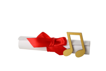 PNG, Golden notes with a scroll, isolated on white background