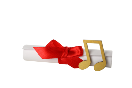 PNG, Golden notes with a scroll, isolated on white background