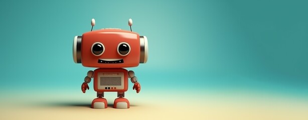 Fototapeta premium Cute Positive Robot Isolated on the Minimalist Background with Copy Space 