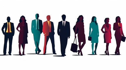 colored silhouettes of people figures, men, women, in business style, business 