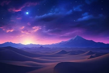 Foto auf Acrylglas A beautiful evening landscape with sand dunes and a stunning magenta gradient starry sky. Generative AI © Adira