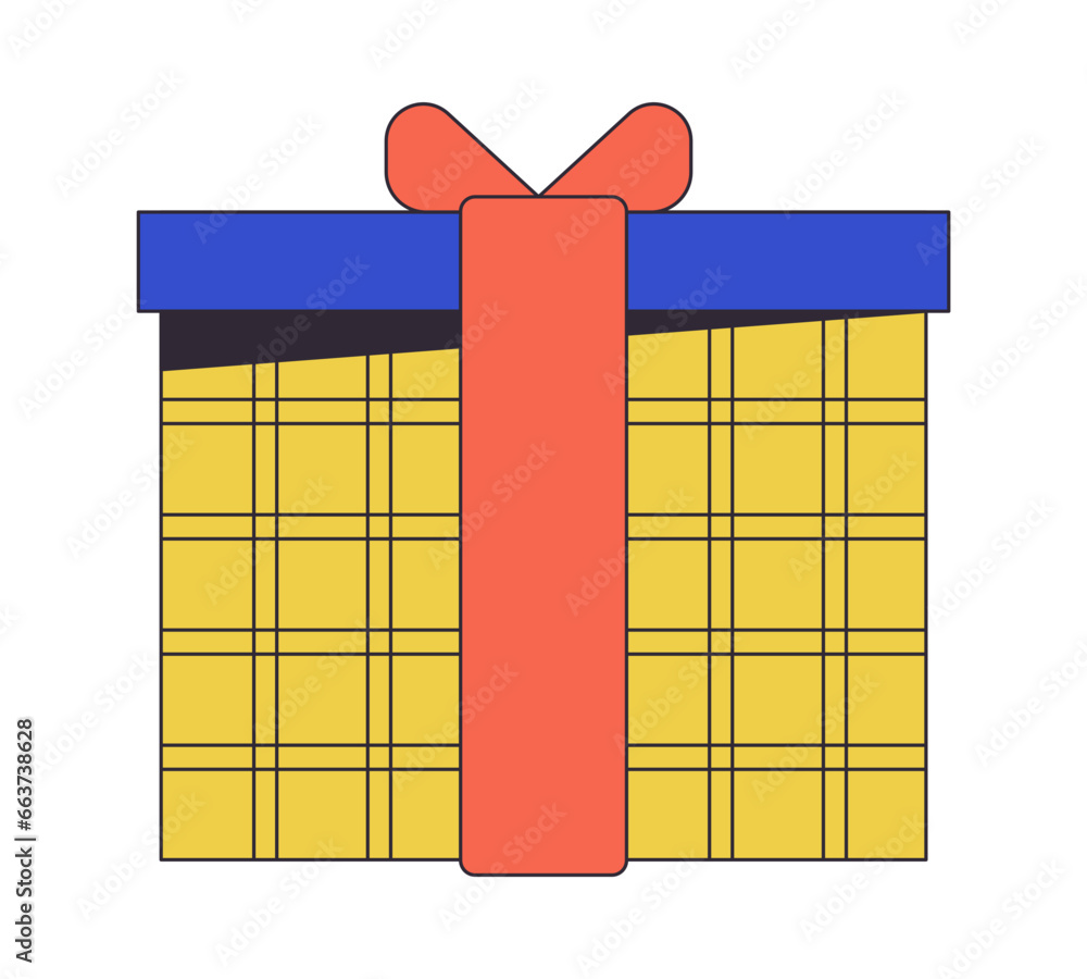 Poster paper box with ribbon bow flat line color isolated vector object. birthday prize. editable clip art 