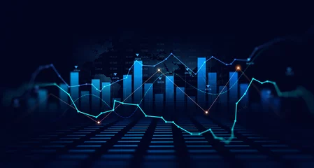 Foto op Plexiglas Digital financial chart indicators, stock market business and exchange financial growth graph. © Miha Creative