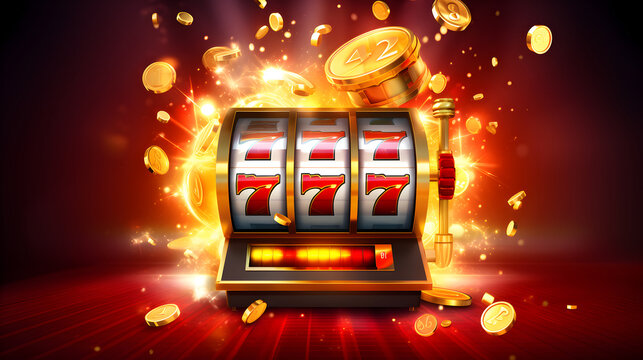 Casino slot machine banner with jackpot and golden coins