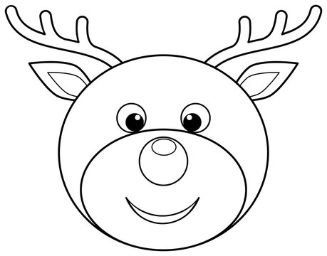 Reindeer head outline icon. Deer illustration isolated on transparent background. Coloring book page for children. Game for kids.