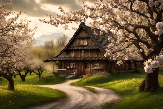a beautiful small cottage with grass all arounnd