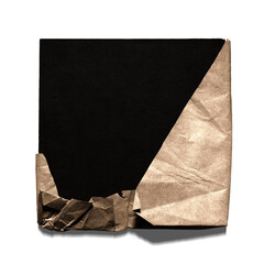 Kraft paper wrap bag on black canvas, on transparent background, frame for packaging music cover art and square posters, greeting cards, to announce your work, Y2K style