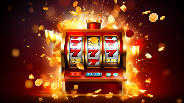 Slot machine game with jackpot and golden coins at a casino