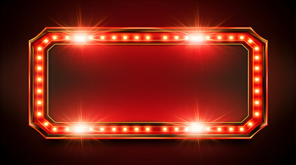 Red rectangular retro frame with glowing lights in vintage style for winners of poker, cards, roulette and lottery in casino