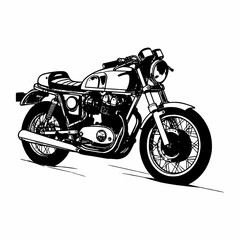 Retro motorcycle, black and white detailed vector illustration isolated without backdrop, chopper. Icon of a stylish vintage motorbike with details for decoration and design without a background