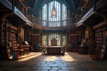 Fototapeta na wymiar A Library with Hidden Bookcase