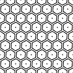Seamless Geometric Black and White Hexagons and Dots Pattern.