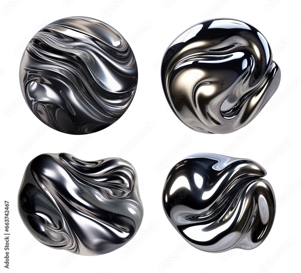 Poster generative melted chrome liquid metal blob shape isolated. wavy chrome swirl shape