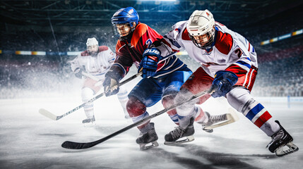 Obraz premium Ice hockey players on the grand ice arena