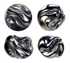Generative melted chrome liquid metal blob shape isolated. Wavy chrome swirl shape - obrazy, fototapety, plakaty