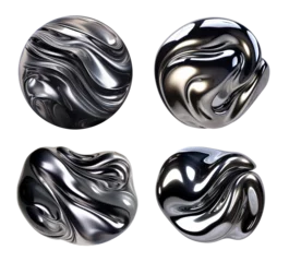Foto op Canvas Generative melted chrome liquid metal blob shape isolated. Wavy chrome swirl shape © Pavel