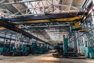 Old equipment, machines, tools in a rustic style in an abandoned mechanical factory