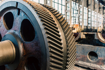 Old equipment, machines, tools in a rustic style in an abandoned mechanical factory