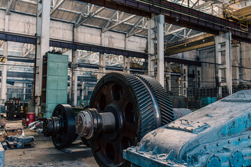 Old equipment, machines, tools in a rustic style in an abandoned mechanical factory